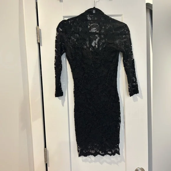 Asos Black Lace Low V Formal Sheath Dress Size 6 Holiday - Picture 5 of 5